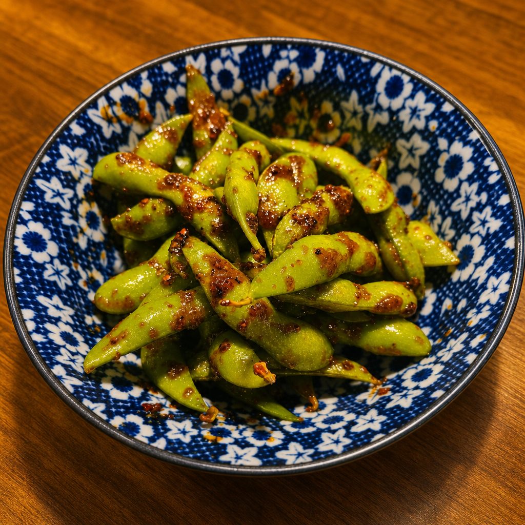 Spicy Garlic Edamame.